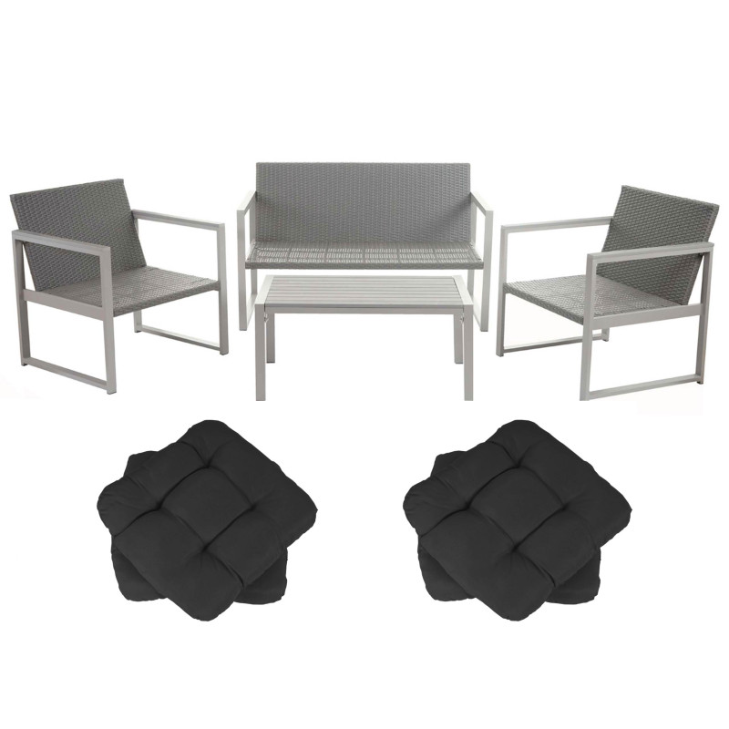 2-1-1 garniture de jardin Split, alu, ensemble canapé fauteuils, lounge, polyrotin - 4 coussins anthracite