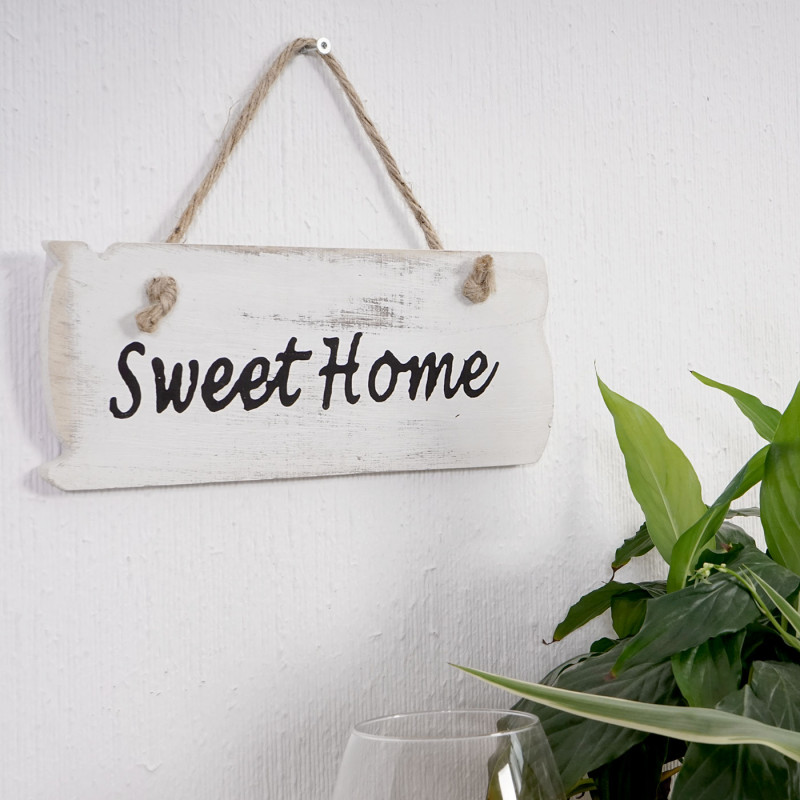 Planche murale Sweet Home, planche décorative, panneau style shabby, vintage, 10x25x1cm, blanc