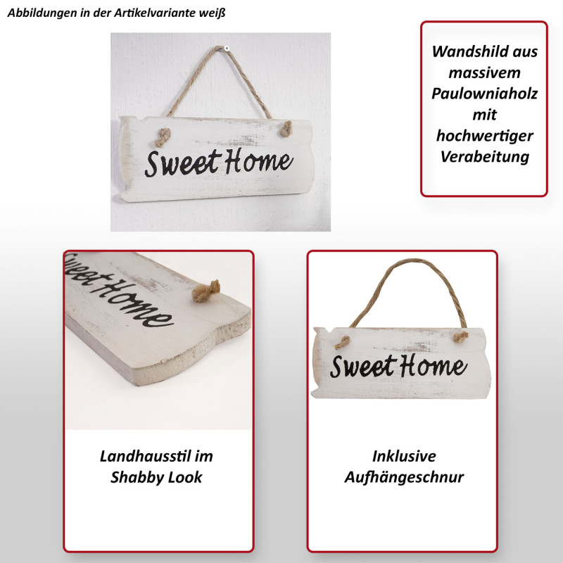 Planche murale Sweet Home, planche décorative, panneau style shabby, vintage, 10x25x1cm, blanc