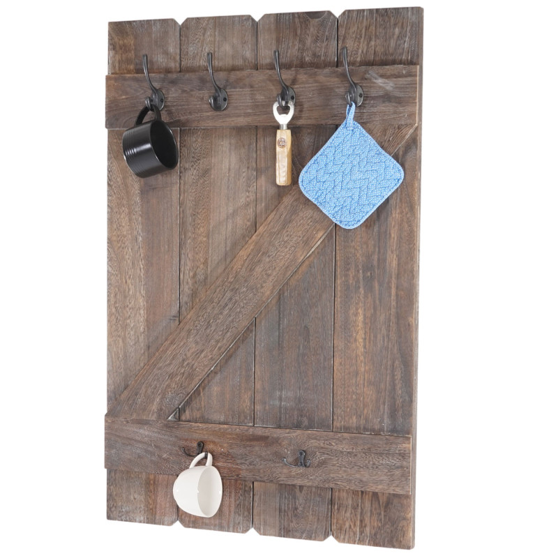 Porte tasses étagère suspendue pour tasses, tableau mural, 6 crochets 91x60cm - brun shabby