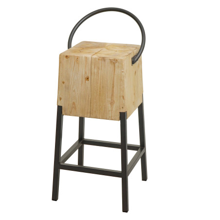 Tabouret de bar chaise de bar tabouret de comptoir, métal industriel bois massif certifié MVG, naturel