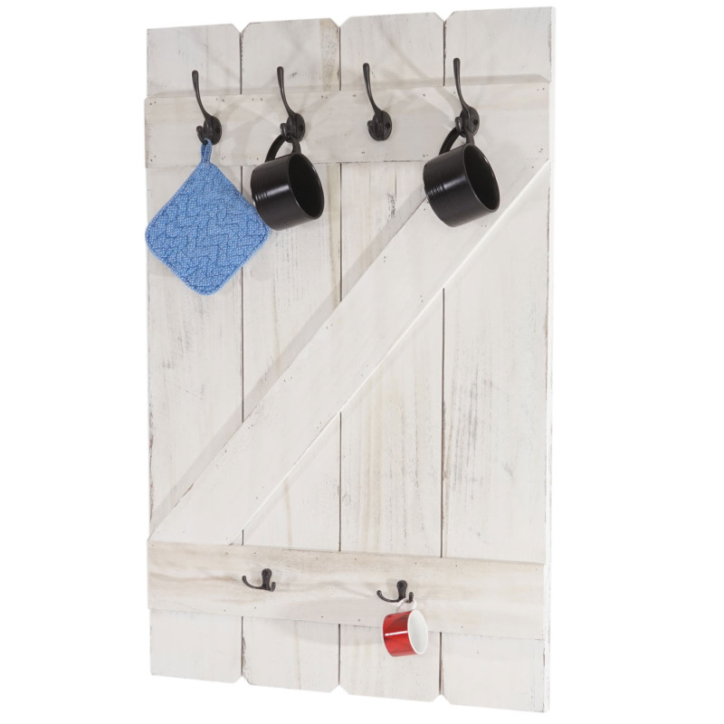 Porte tasses étagère suspendue pour tasses, tableau mural, 6 crochets 91x60cm - blanc shabby