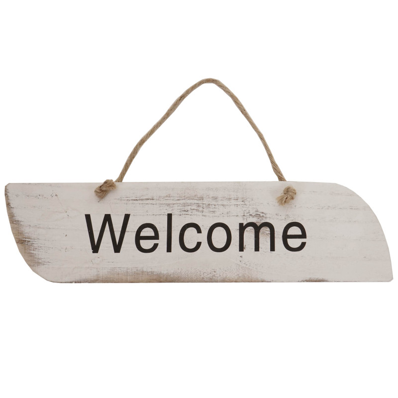 Planche murale Welcome, planche décorative, panneau style shabby, vintage, 10x43x1cm, blanc