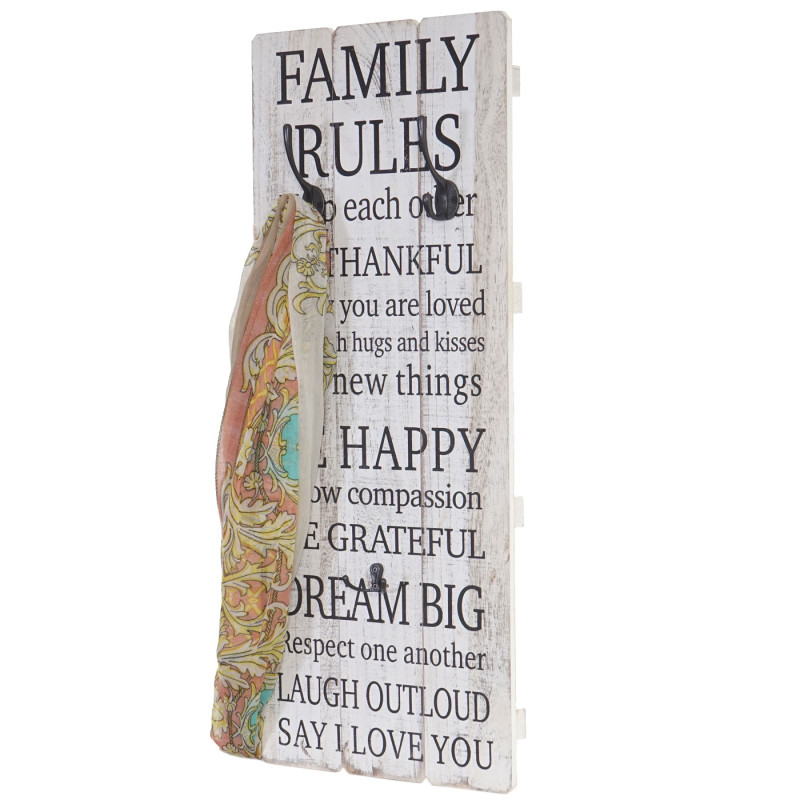 Panneau mural Family Rules, panneau en bois, look shabby vintage 76x31cm