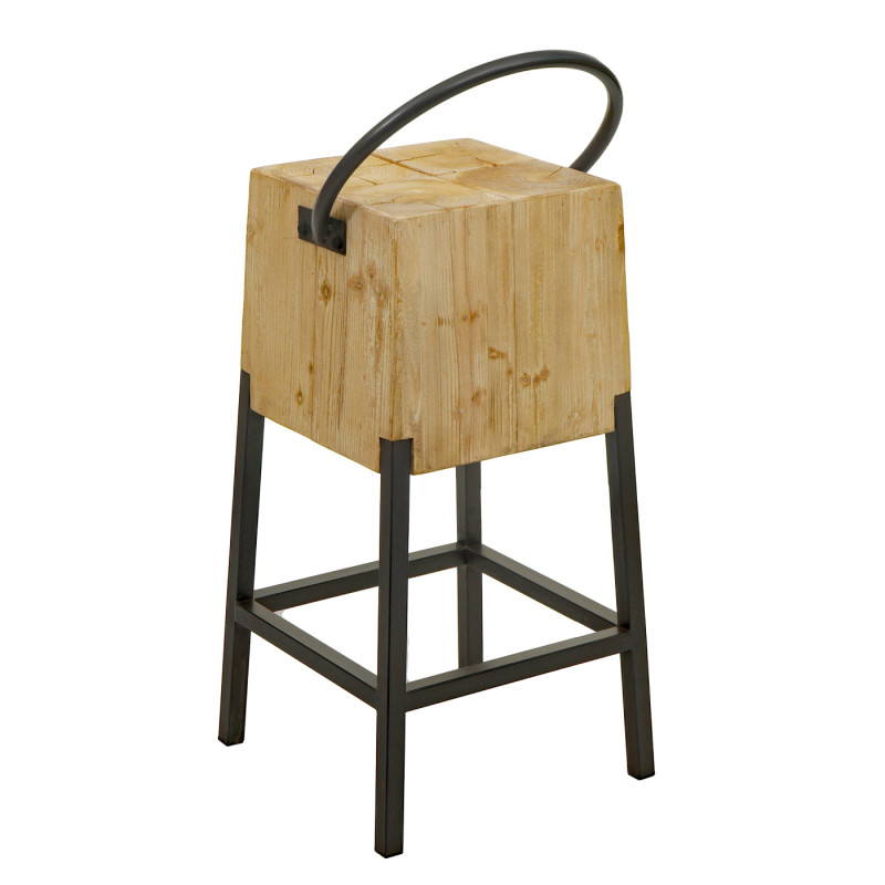 Tabouret de bar chaise de bar tabouret de comptoir, métal industriel bois massif certifié MVG, naturel