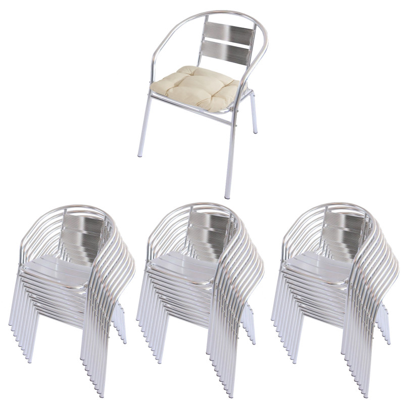 30x chaise bistro en aluminium M64, chaise empilable de jardin / terasse - avec coussin, crème