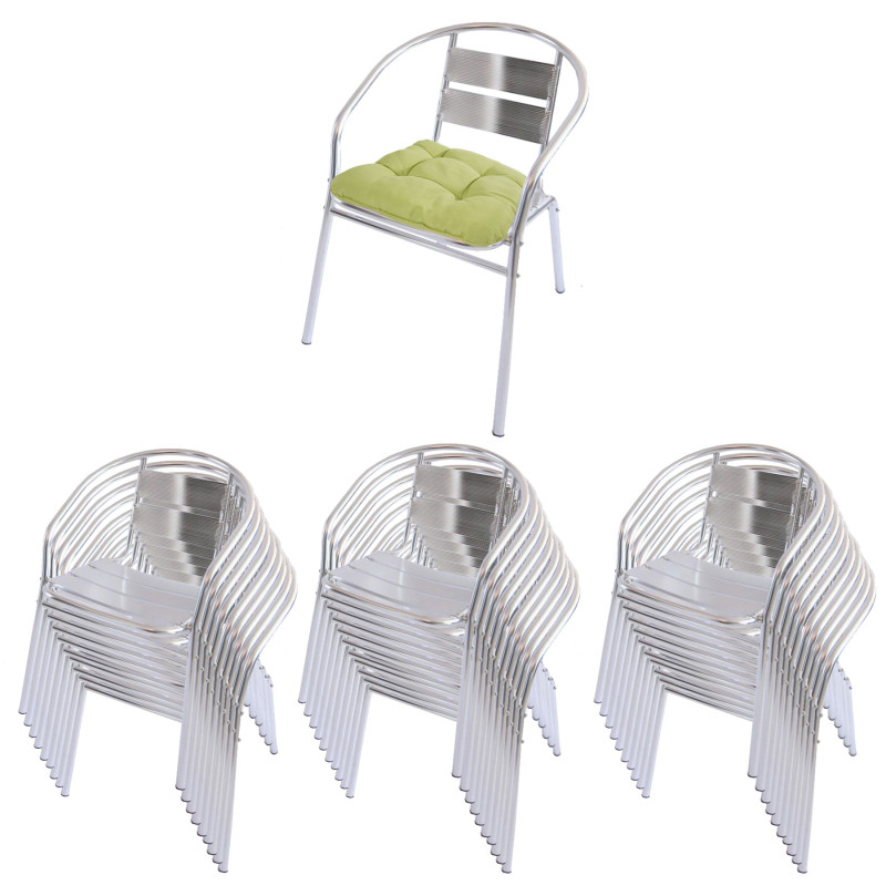 30x chaise bistro en aluminium M64, chaise empilable de jardin / terasse - avec coussin, vert clair