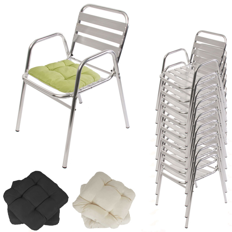 10x chaise bistro en aluminium M28, chaise empilable de jardin / terasse - avec coussin, crème