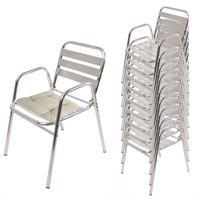 10x chaise bistro en aluminium M28, chaise empilable de jardin / terasse - avec coussin, crème