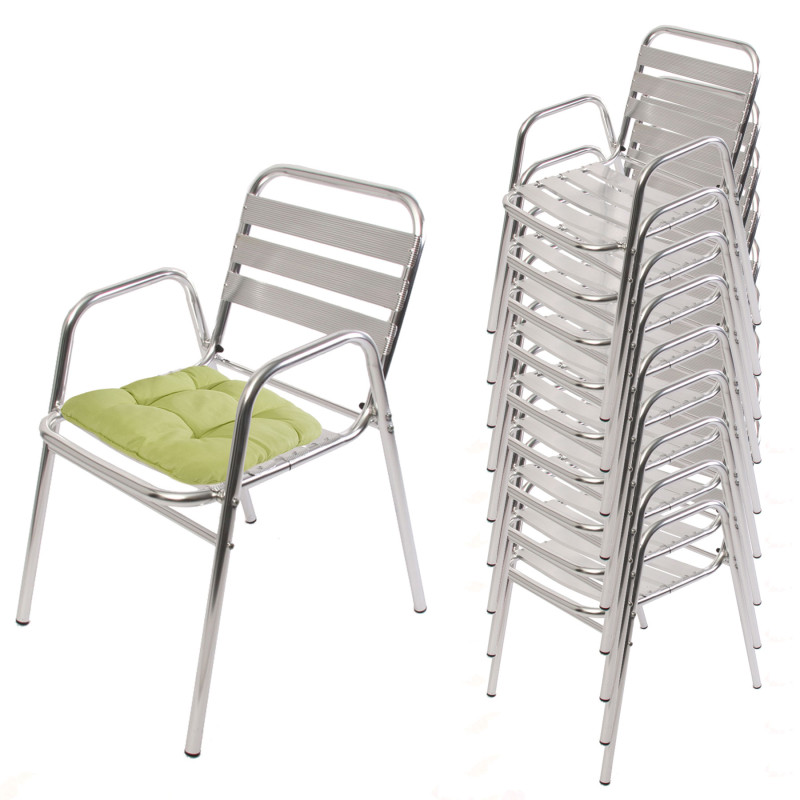 10x chaise bistro en aluminium M28, chaise empilable de jardin / terasse - avec coussin, vert clair