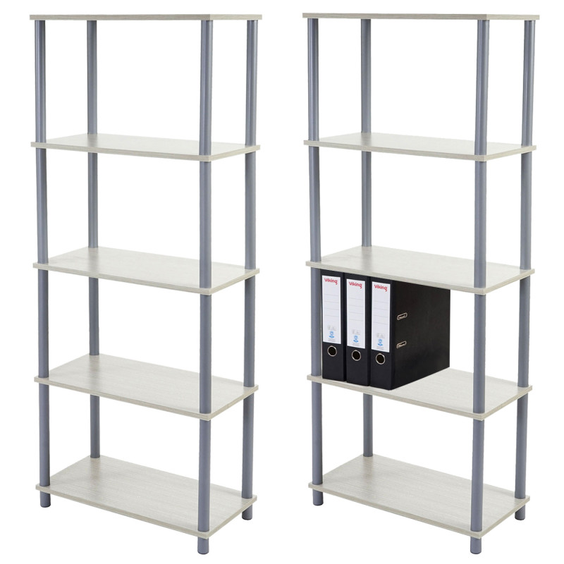 2x étagère Hempton, étagère indépendante de ménage / rack, chêne clair - 5 tablettes