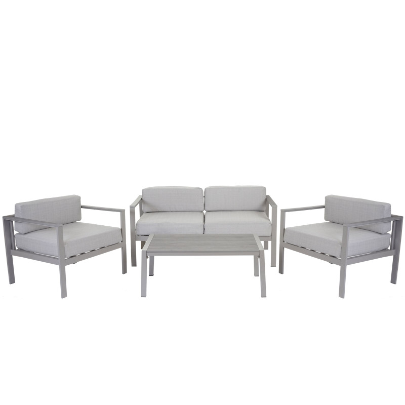 2-1-1 garniture de jardin Krupa en aluminium, ensemble canapé fauteuils, Polywood - gris clair