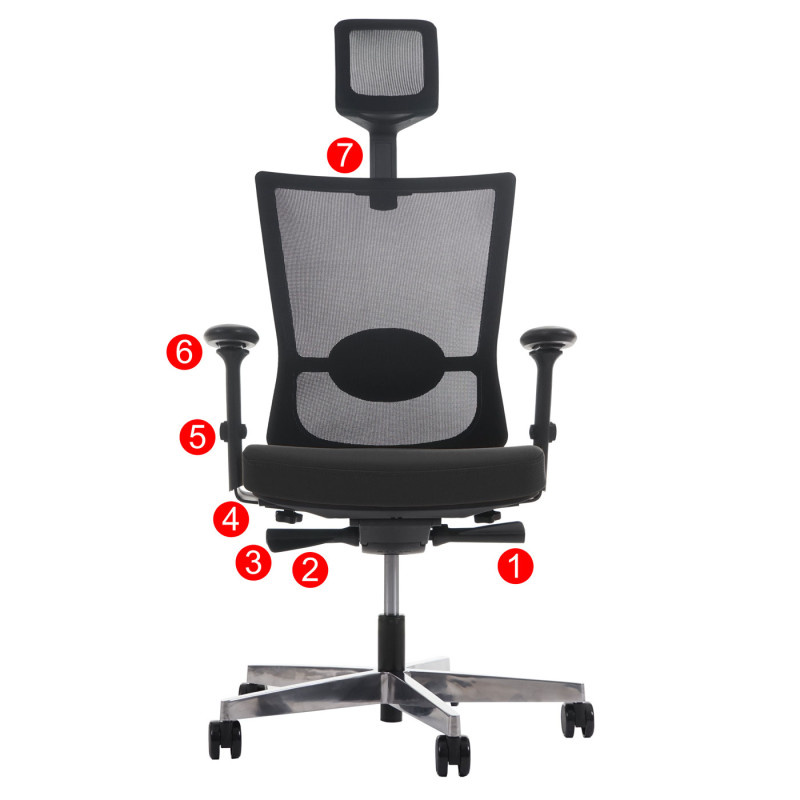 Chaise de bureau MERRYFAIR Forte, fauteuil de bureau, chaise pitovante - noir avec appui-tête