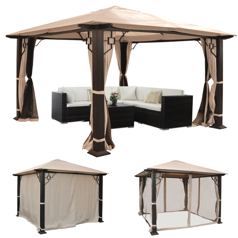 Pergola Mira, pavillon de jardin, cadre stable à 12cm avec paroi et moustiquaire - 4,5x3,5m