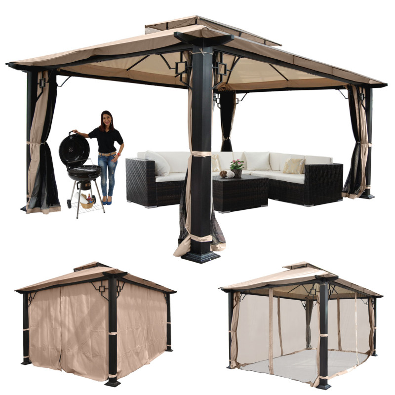 Pergola Mira, pavillon de jardin, cadre stable à 12cm avec paroi et moustiquaire - 4,5x3,5m