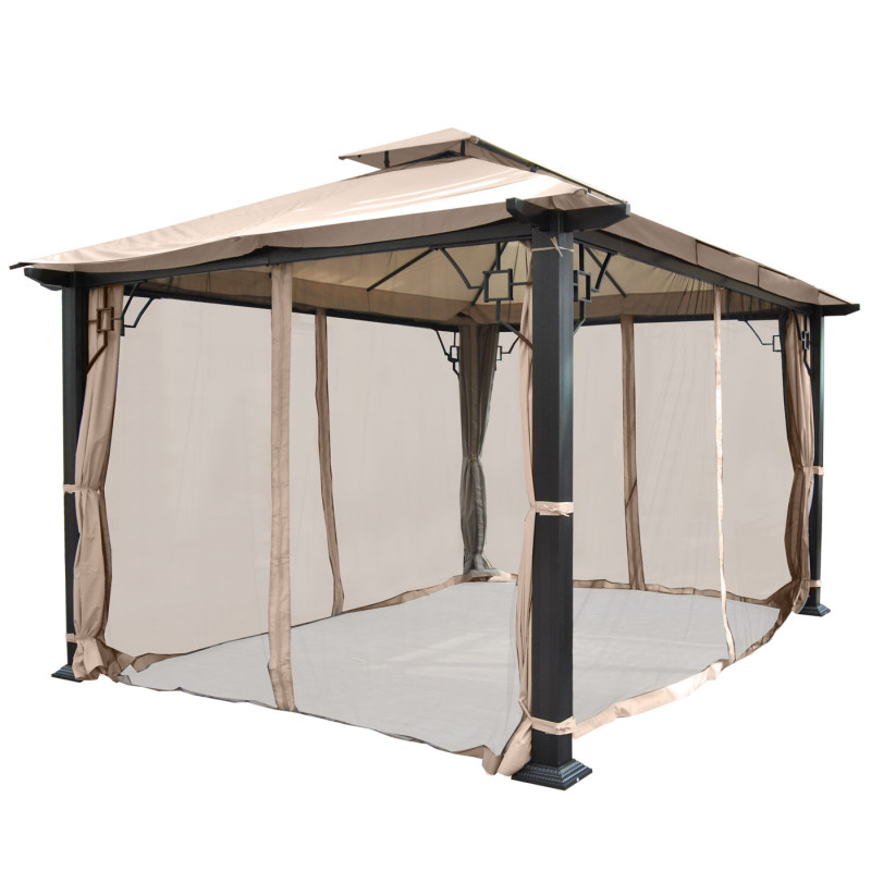 Pergola Mira, pavillon de jardin, cadre stable à 12cm avec paroi et moustiquaire - 4,5x3,5m