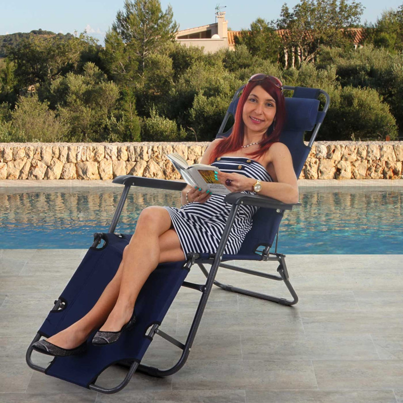 Bain de soleil Dendra, chaise longue relax, divan de piscine, polyrotin - bleu