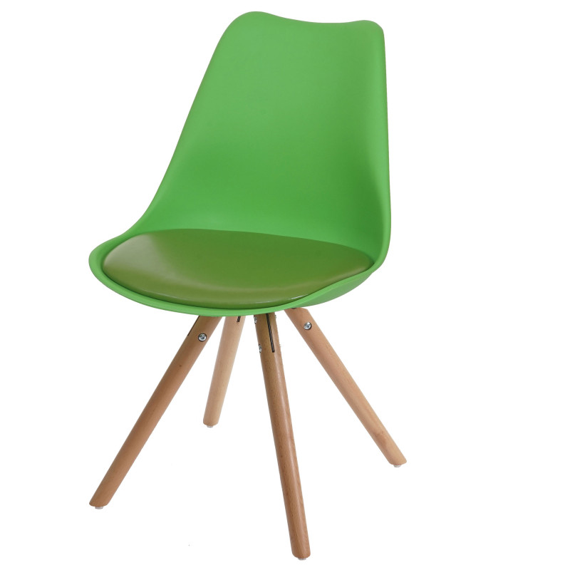 6x chaise de séjour/salle à manger Malmö T501 / design rétro - siège similicuir, vert, pieds clairs