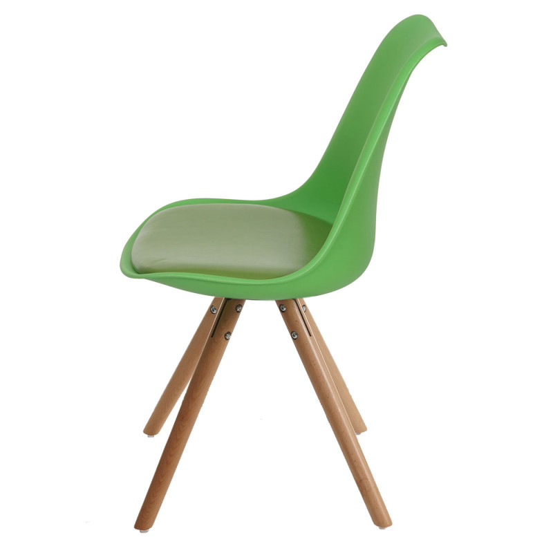 6x chaise de séjour/salle à manger Malmö T501 / design rétro - siège similicuir, vert, pieds clairs