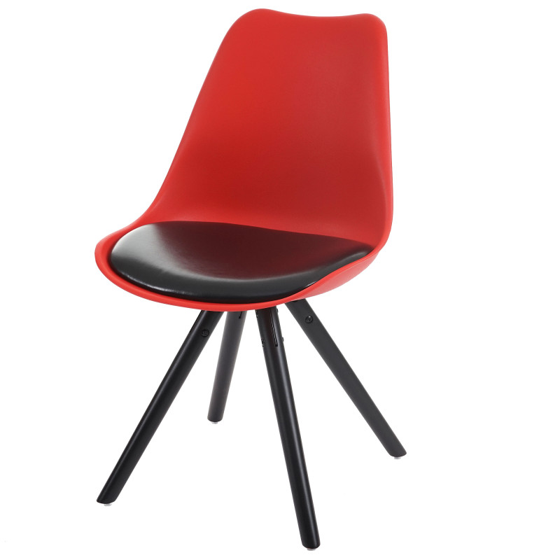 6x chaise de séjour/salle à manger Malmö T501 / rétro - rouge, siège similicuir noir, pieds foncés