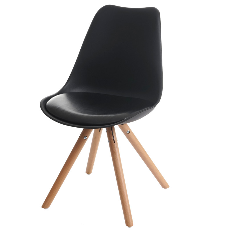 6x chaise de séjour/salle à manger Malmö T501 / rétro - noir, siège similicuir noir, pieds clairs