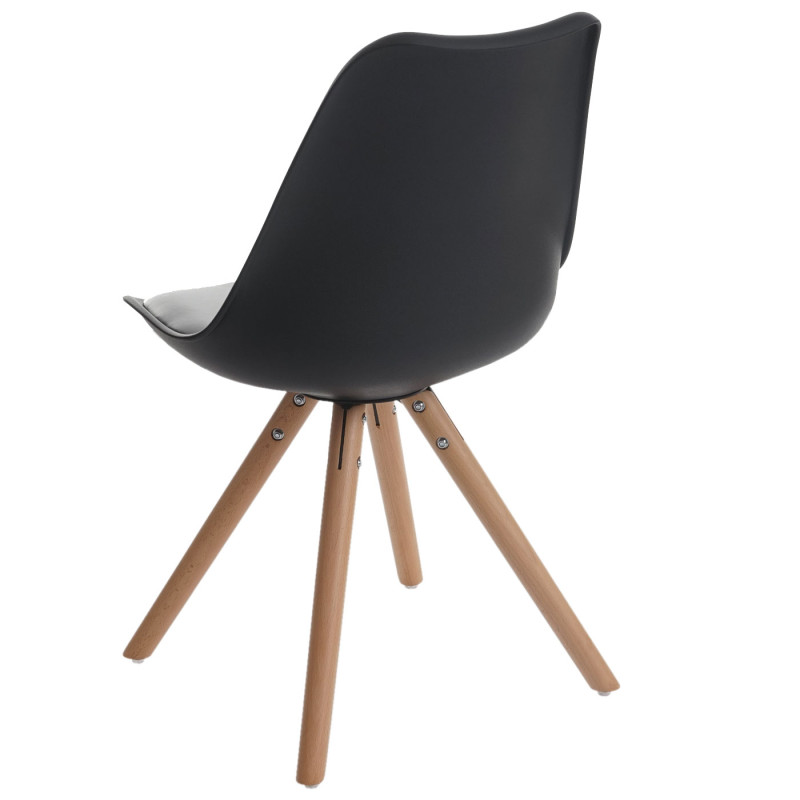 6x chaise de séjour/salle à manger Malmö T501 / rétro - noir, siège similicuir noir, pieds clairs