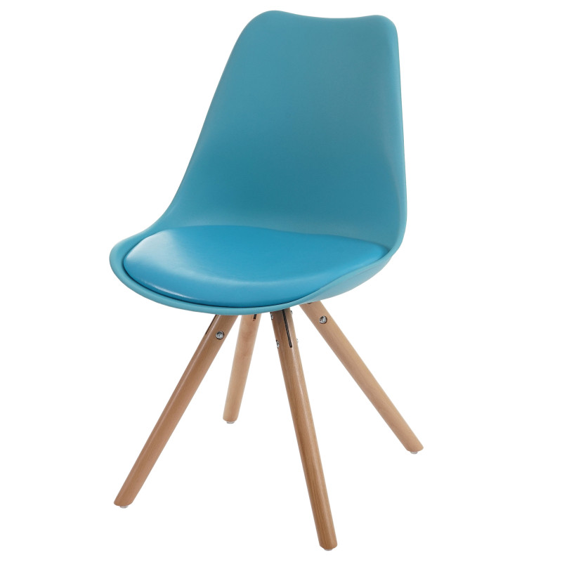 6x chaise de séjour/salle à manger Malmö T501 - turquoise, siège similicuir turquoise, pieds clairs