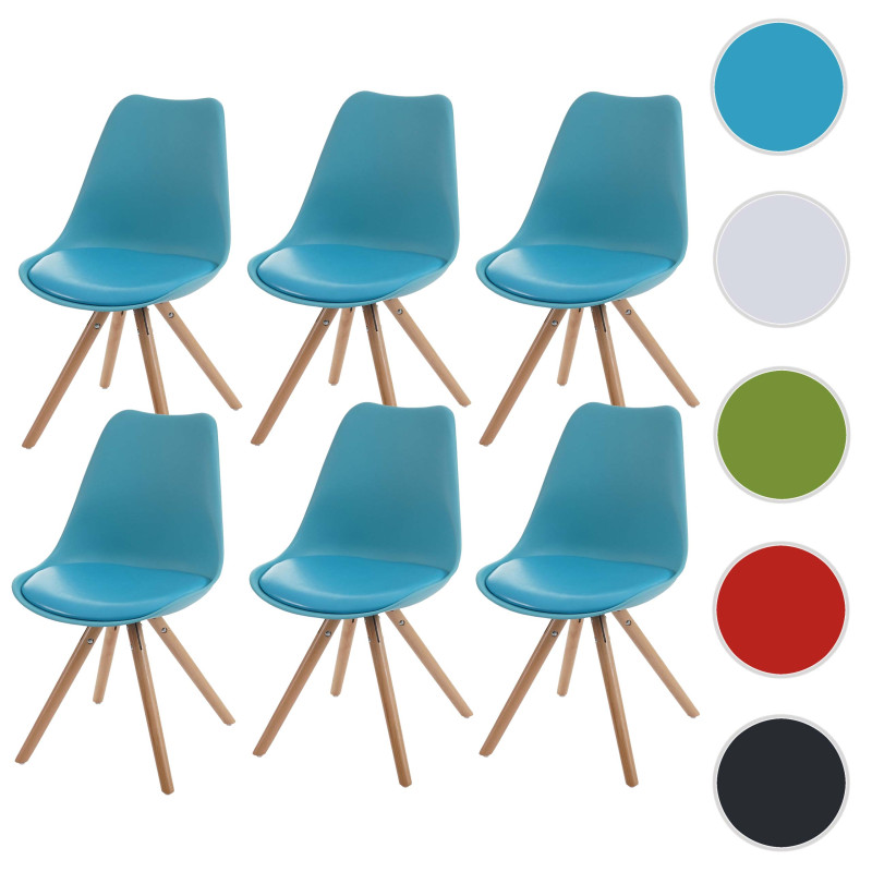 6x chaise de séjour/salle à manger Malmö T501 - turquoise, siège similicuir turquoise, pieds clairs