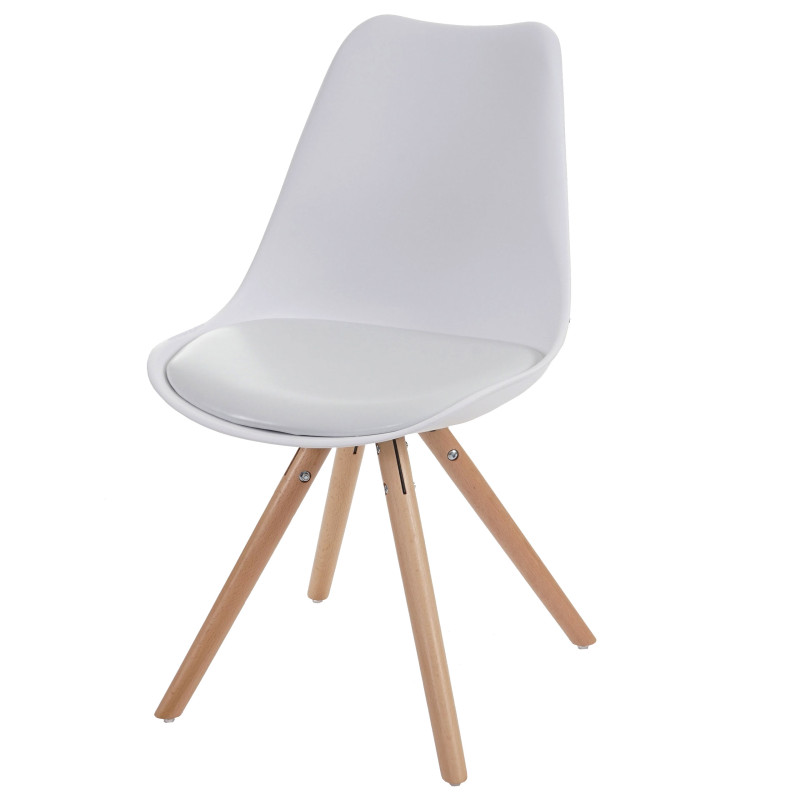 6x chaise de séjour/salle à manger Malmö T501 / design rétro - blanc, siège similicuir blanc, pieds clairs