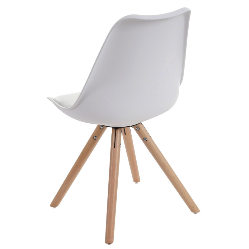 6x chaise de séjour/salle à manger Malmö T501 / design rétro - blanc, siège similicuir blanc, pieds clairs