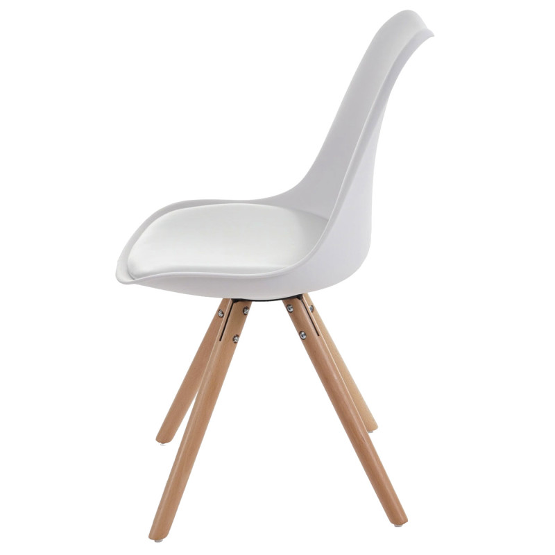 6x chaise de séjour/salle à manger Malmö T501 / design rétro - blanc, siège similicuir blanc, pieds clairs