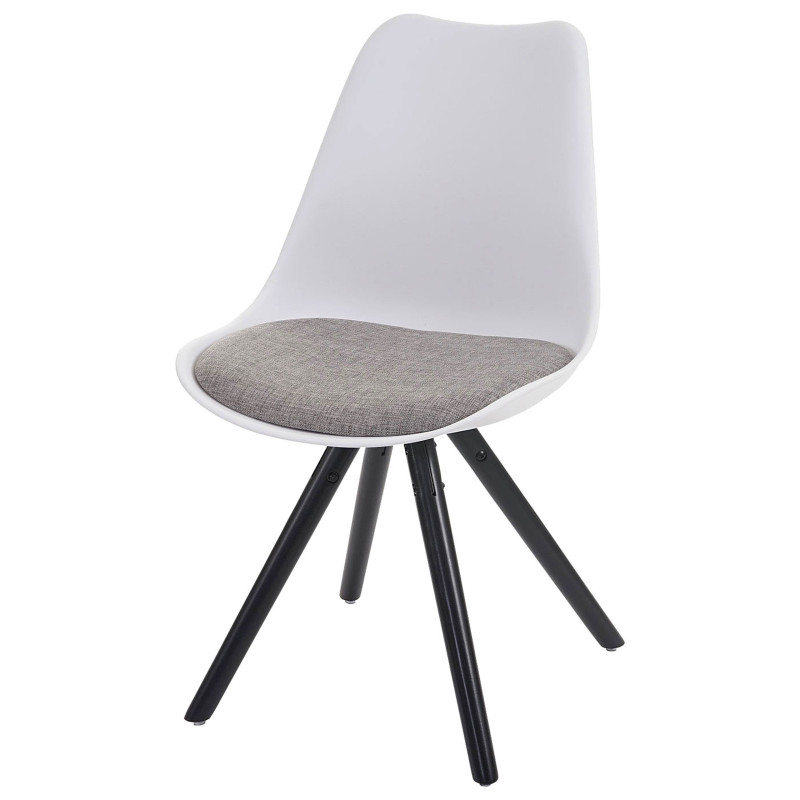 6x chaise de séjour / salle à manger Malmö T501 / rétro - blanc, siège tissu gris, pieds foncés