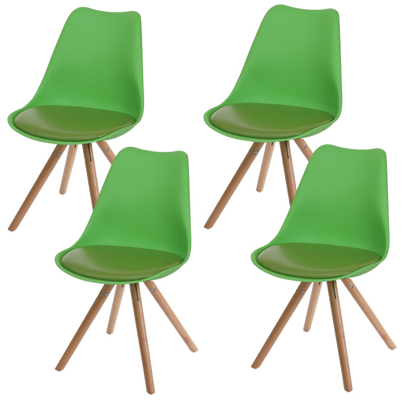 4x chaise de séjour/salle à manger Malmö T501 / design rétro - vert, siège similicuir vert, pieds clairs