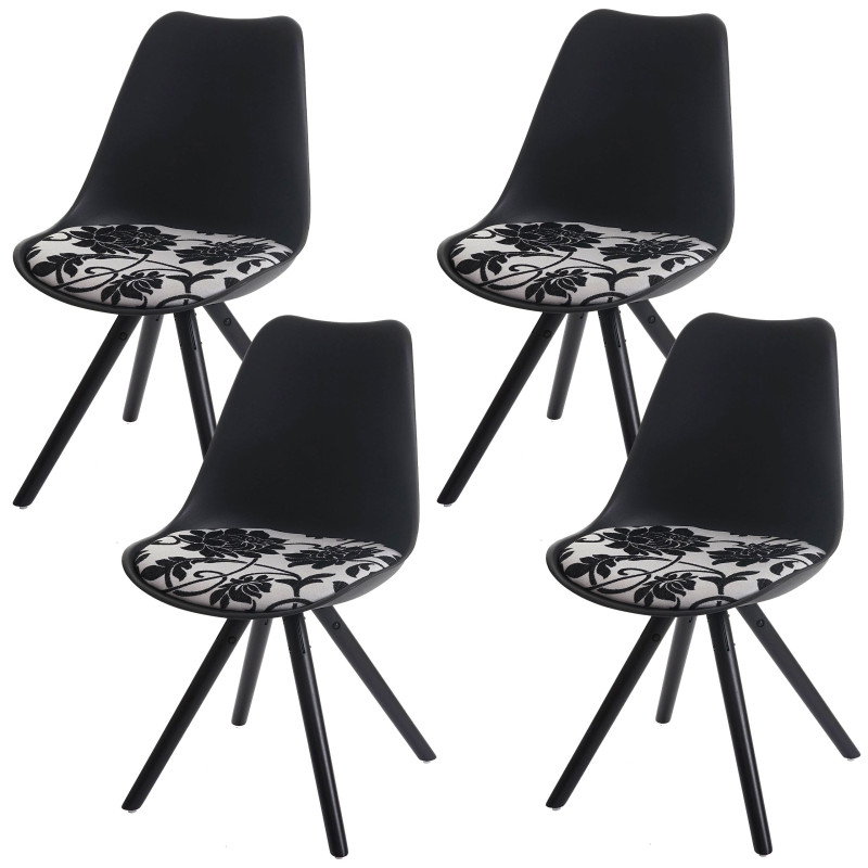 4x chaise de séjour/salle à manger Malmö T501 / design rétro - noir, siège tissu jacquard, pieds foncés