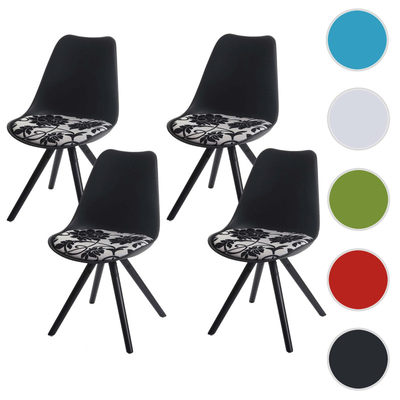 4x chaise de séjour/salle à manger Malmö T501 / design rétro - noir, siège tissu jacquard, pieds foncés