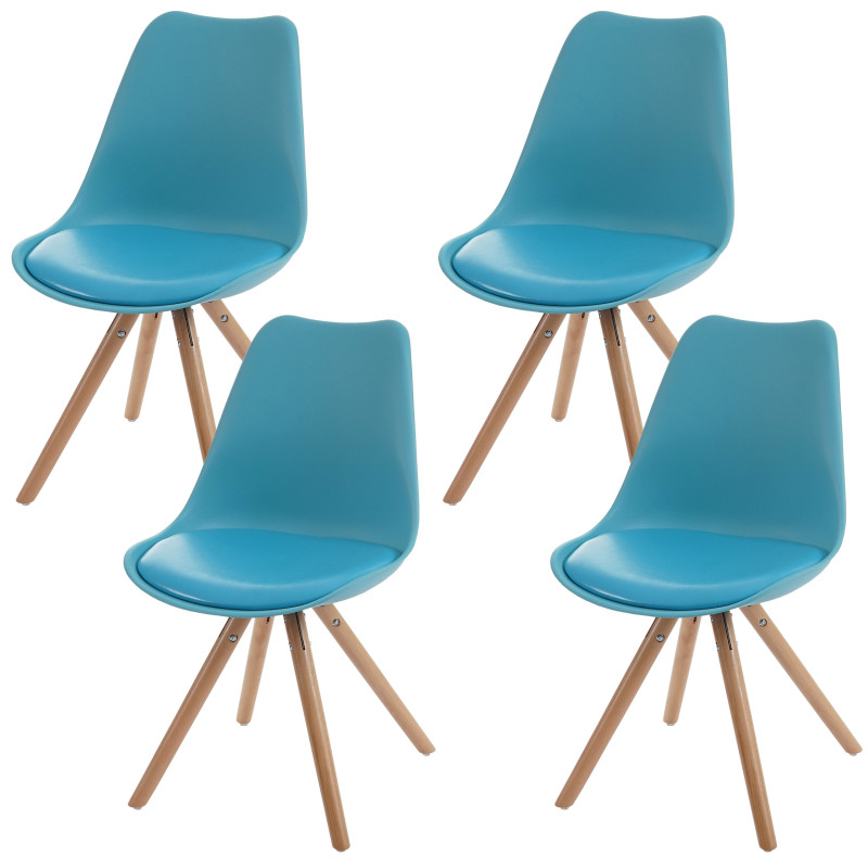 4x chaise de séjour/salle à manger Malmö T501 / design rétro - turquoise, siège similicuir, pieds clairs