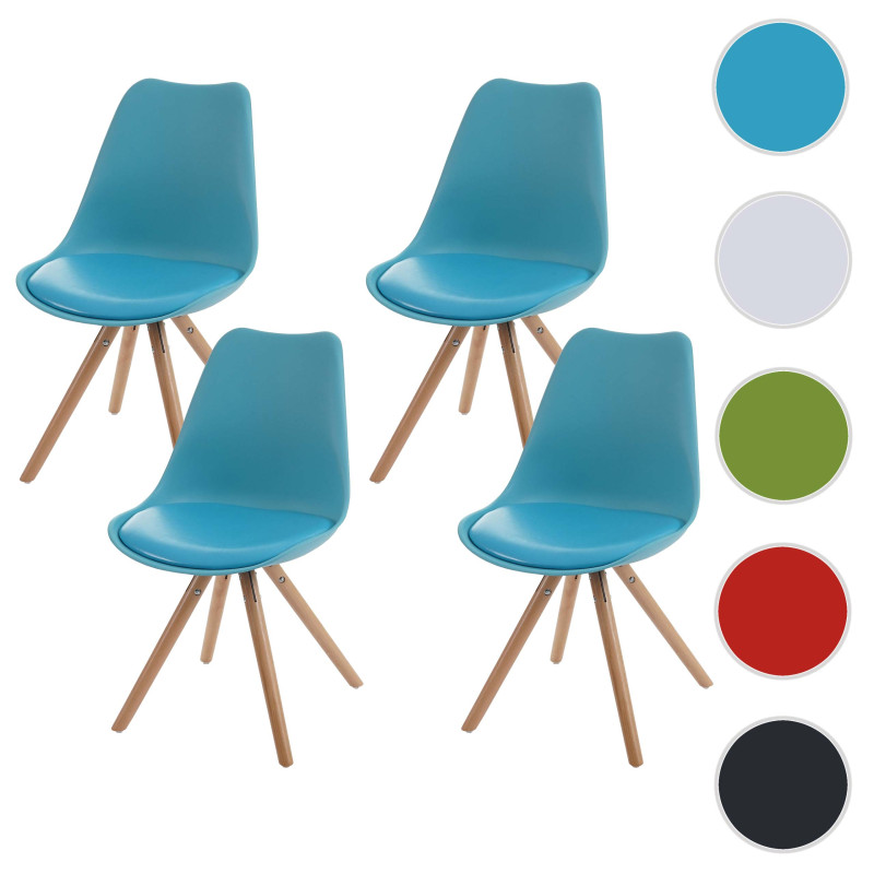 4x chaise de séjour/salle à manger Malmö T501 / design rétro - turquoise, siège similicuir, pieds clairs