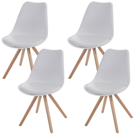 4x chaise de séjour/salle à manger Malmö T501 / design rétro - blanc, siège similicuir blanc, pieds clairs