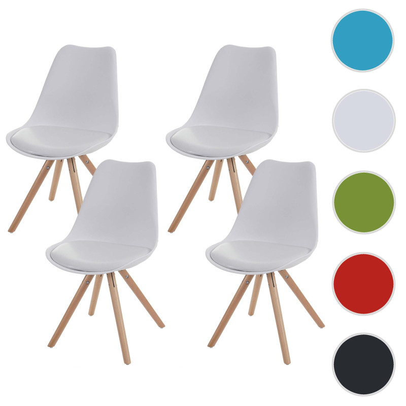4x chaise de séjour/salle à manger Malmö T501 / design rétro - blanc, siège similicuir blanc, pieds clairs
