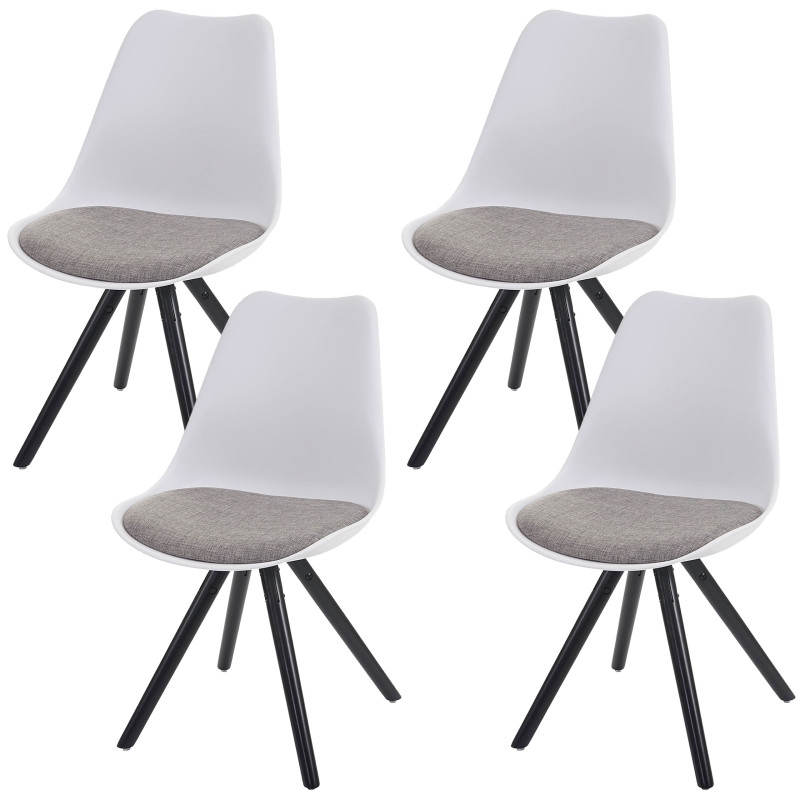 4x chaise de séjour/salle à manger Malmö T501 / design rétro - blanc, siège tissu gris, pieds foncés