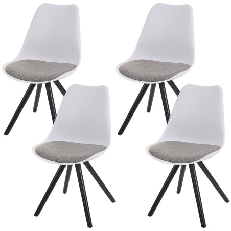 4x chaise de séjour/salle à manger Malmö T501 / design rétro - blanc, siège tissu gris, pieds foncés