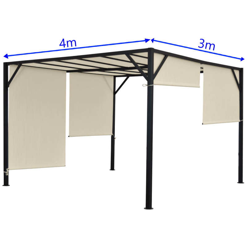 Pergola Baia, pavillon de jardin, cadre stable à 6 cm en acier + toit ouvrant - 4x3m