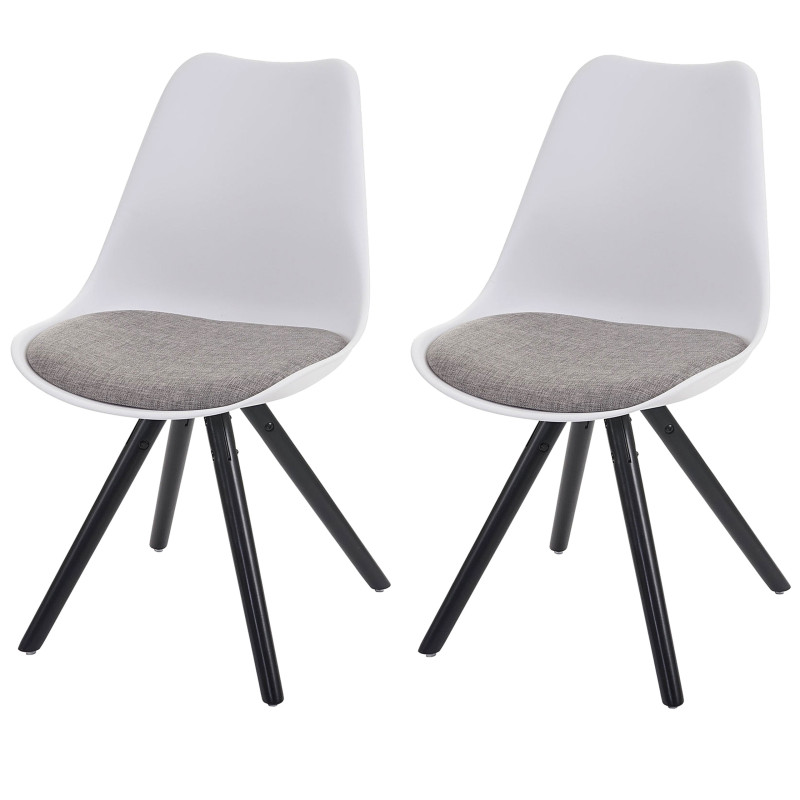 2x chaise de salle à manger Malmö T501, style rétro des années 50 - blanc, siège gris, pieds foncés