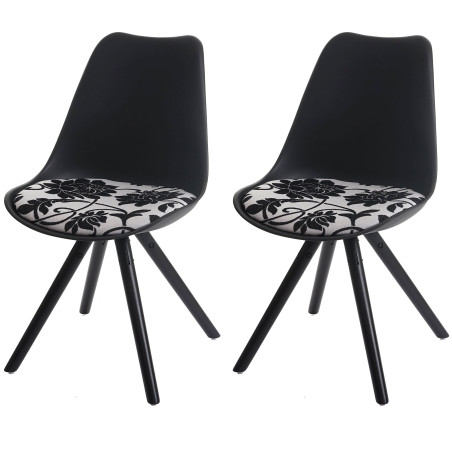 2x chaise de salle à manger Malmö T501, style rétro des années 50 - noir, siège jacquard, pieds foncés