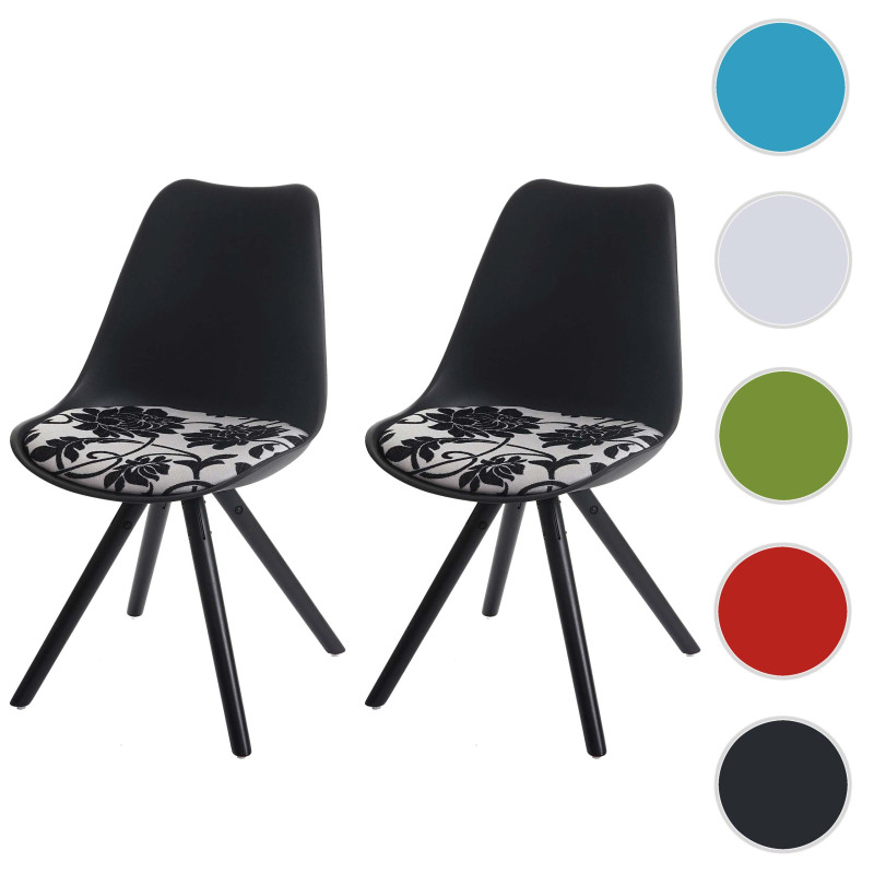 2x chaise de salle à manger Malmö T501, style rétro des années 50 - noir, siège jacquard, pieds foncés