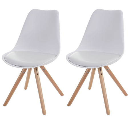 2x chaise de séjour/salle à manger Malmö T501 / design rétro - blanc, siège similicuir blanc, pieds clairs