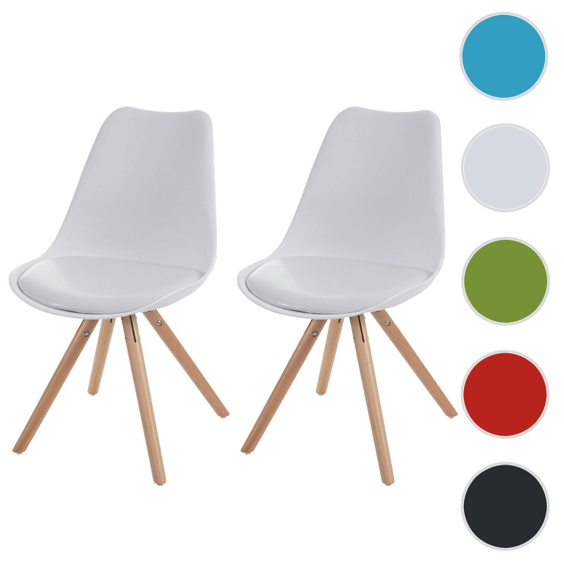 2x chaise de séjour/salle à manger Malmö T501 / design rétro - blanc, siège similicuir blanc, pieds clairs