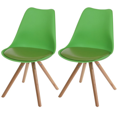 2x chaise de salle à manger Malmö T501, style rétro des années 50 - similicuir vert, pieds clairs