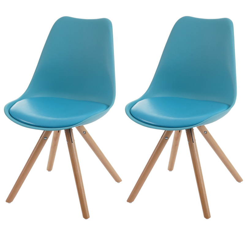 2x chaise de salle à manger Malmö T501, style rétro des années 50 - similicuir turquoise, pieds clairs