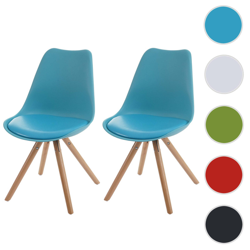 2x chaise de salle à manger Malmö T501, style rétro des années 50 - similicuir turquoise, pieds clairs